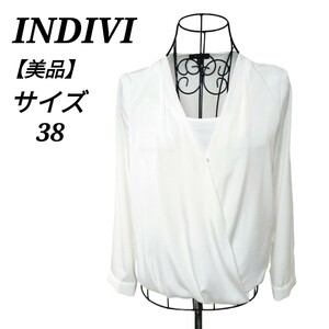 インディヴィ INDIVI 美品 長袖シャツ ブラウス トップス 白色 ホワイト 38 M相当 カジュアル レディース
