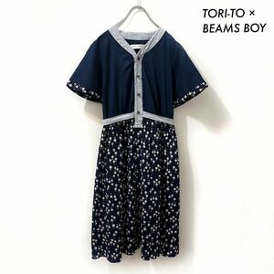 【送料無料】TORI-TO × BEAMS BOY★半袖ワンピース スカート切替 花柄 ネイビー