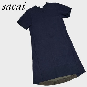 サカイ Sacai ワンピース ニット切り替え 21-05455 ネイビー カーキ