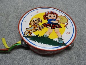  Showa Retro tambourine tin plate made (4865)