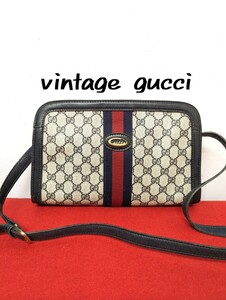  beautiful goods ultimate rare!gucci writing brush chronicle body Logo shoulder bag Sherry line navy 