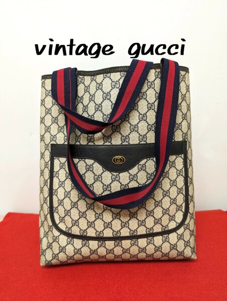 美品 極希少！Gucci シェリーライン トートバッグ ネイビー オールドグッチ