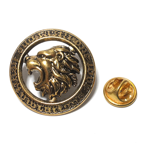 ラペルピン★ピンズ　ライオン・ヘッド　獅子　ラウンド　サークル　アンティーク・ゴールド　pin-1155-2