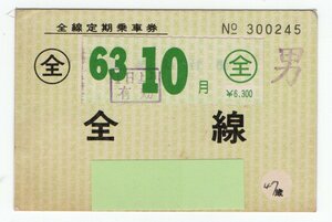 ☆尼崎市交通局　全線定期乗車券　期間貼り付け式　S６３年　☆