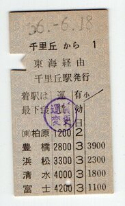 ☆国鉄　東海道本線　千里丘から富士ゆき　準常備　乗車券　S５６年☆