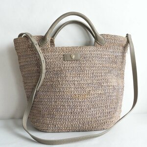 【美品】HELEN KAMINSKI【レザーハンドル ラフィア 2WAYトート バッグ】グレー ヘレンカミンスキー BAG 2404025