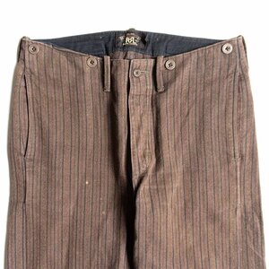 【名作】 RRL 【LEADFIELD TROUSERS】29×30 ストライプ バックルバック サスペンダーボタントラウザーパンツ 2404127