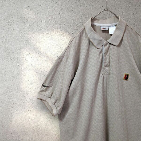 レア☆ナイキ NIKE 90s 白タグ テニスライン ワンポイント刺繍 ポロシャツ オーバーサイズ