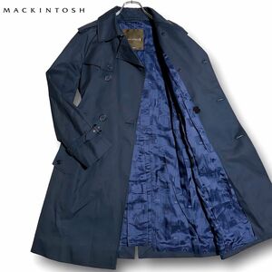 MACKINTOSH マッキントッシュ トレンチコート 英国製 裏地総ロゴ ベルト付き スプリングコート 茶タグ ネイビー