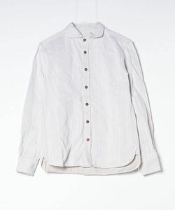 メンズ 「桃太郎ジーンズ」 ストライプ柄長袖シャツ 38 ホワイト