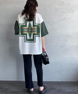 レディース 「PENDLETON」 半袖Tシャツ L ホワイト×グリーン