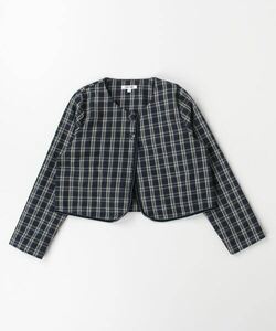 キッズ 「BEAMS」 「KIDS」チェック柄ノーカラージャケット 130 ネイビー