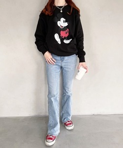 レディース 「MICKEY MOUSE」 スウェットカットソー X-LARGE ブラック