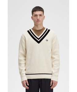 メンズ 「FRED PERRY」 Vネックニット L ホワイト