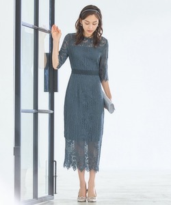 「DRESS PLUS」 7分袖ワンピース XX-LARGE チャコール レディース