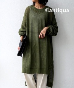 「antiqua」 「patterntorso」ニットワンピース FREE カーキ レディース