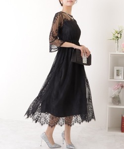 「Lace Ladies」 7分袖ワンピース M ブラック レディース_画像1