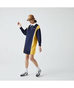 「LACOSTE」 長袖ワンピース M ネイビー レディース_画像1