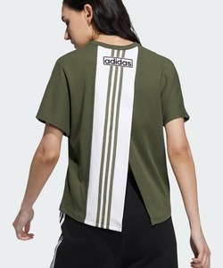 「adidas」 半袖カットソー X-LARGE オリーブ レディース