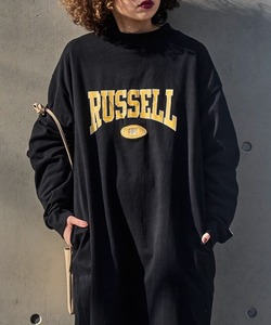 「Russell Athletic」 長袖ワンピース フリ- ブラック レディース