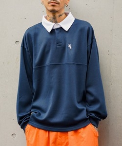 「Subciety」 長袖ポロシャツ MEDIUM ネイビー メンズ