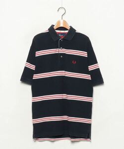 「FRED PERRY」 ボーダー柄半袖ポロシャツ S ネイビー メンズ