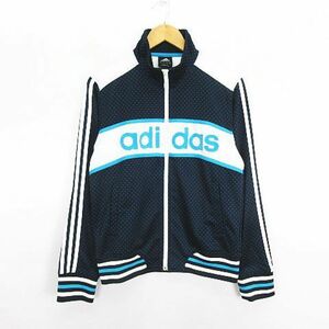 adidas ジャージ ジャケット 長袖 ジップアップ ドット リニアロゴ L ネイビー EKM メンズL 80’sヴィンテージ