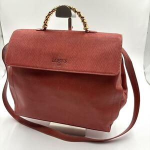 1 jpy LOEWE Loewe belaskes shoulder bag handbag 2way leather red twist metal fittings stitch Logo type pushed .