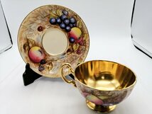 【美品】エインズレイ オーチャードゴールド カップ＆ソーサー フルーツ 金彩 N.BRUNTサイン入り 皿 食器 英国 AYNSLEY_画像1