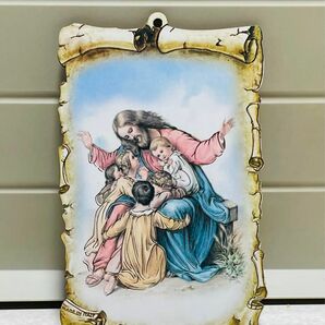 キリストと子どもたち　板絵　●イタリア製●置物●壁掛け●インテリアにも最適
