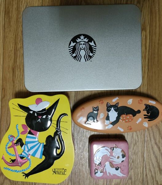 STARBUCKS、ゴンチャロフ、カルディ猫柄空き缶4点セット