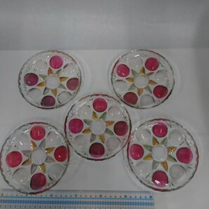 送料無料 レトロ フルーツ皿 ガラス 5枚セット ピンク ゴールド グリーン 可愛い ガラスプレート アンティーク の画像1