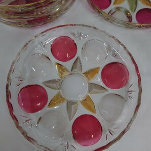 送料無料 レトロ フルーツ皿 ガラス 5枚セット ピンク ゴールド グリーン 可愛い ガラスプレート アンティーク の画像6