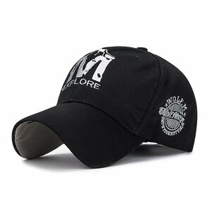 帽子 メンズ キャップ ぼうし 野球帽ハット男女兼用 ストリート 大きいサイズ ゴルフ キャップ コットン 3D刺繍-ブラック+ホワイト