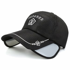 キャップ メンズ 帽子 バイザー付き帽子 サンバイザー レディース 男女兼用 UVカット 夏 メッシュ スポーツ 釣り 紫外線-Bブラック