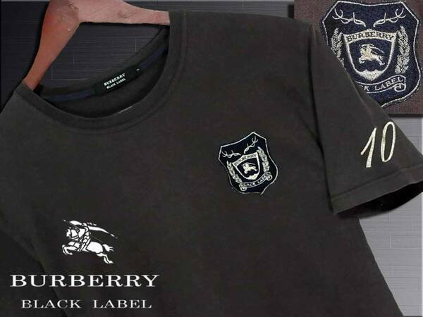 10周年記念限定　プレミアム　Tシャツ　ゴールド刺繍　日本製　サイズM　D.BROWN▼バーバリーブラックレーベル BURBERRY BLACK LABEL