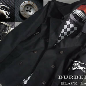 美品！希少L！極上傑作！ショートトレンチコート ブラック ナイト刺繍入▼バーバリーブラックレーベル BURBERRY BLACK LABEL