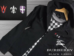 美品！超人気のモノグラムデザイン　ブラック　パーカー　ジャケット　サイズM▼バーバリーブラックレーベル　BURBERRY BLACK LABEL