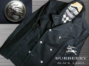 希少Lサイズ！最高級！雑誌掲載！ナイト刻印　銀ボタン　Pコート　D.NAVY▼バーバリーブラックレーベル　BURBERRY BLACK LABEL