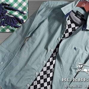 春の定番！マイクロチェック　長袖シャツ　ナイト刺繍入　サイズM▼バーバリーブラックレーベル BURBERRY BLACK LABEL