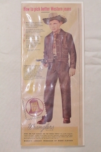  Vintage Wrangler Bluebell 60's50*s дисплей вырезки реклама Wrangler Western Ad ba Thai Gin g①