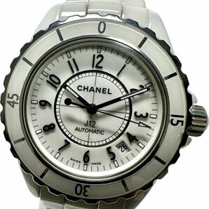 1円〜 Y CHANEL シャネル J12 38mm ホワイトセラミック 白セラ ダイバー メンズ 自動巻き デイト クロスライン 時計 722366939の画像1