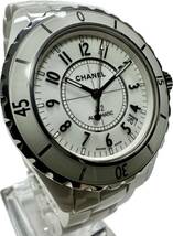 1円〜 Y CHANEL シャネル J12 38mm ホワイトセラミック 白セラ ダイバー メンズ 自動巻き デイト クロスライン 時計 722366939_画像3