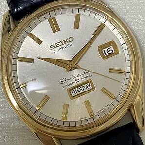 1円〜 N SEIKO セイコー マチック 6218-8971 シルバー文字盤 王冠イルカ メンズ 自動巻き デイデイト アンティーク 稼動品 腕時計 A0306の画像2