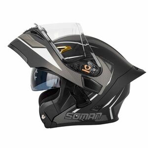 システムヘルメット　SOMAN　バイク用フルフェイスヘルメット　フリップアップ　UVカット99%　サイズ指定可能　黒灰幻視