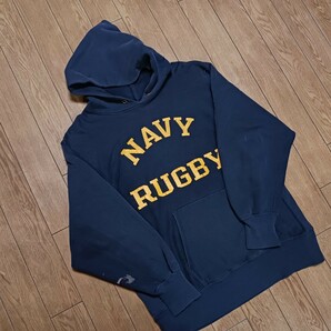 チャンピオン navy rugby 90s ヴィンテージ XL 両面プリント リバースウィーブ スウェットパーカー ナス紺 ミリタリー 40s 50s Championの画像8