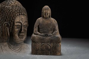 【善古堂】某有名収集家買取品 時代物 木彫 阿弥陀如来造像 仏教文化 骨董品 古美術0330-2H01　