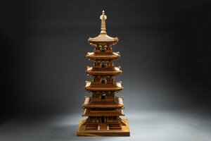 【善古堂】某有名収集家買取品 時代物 木彫り 東大寺五重塔 巨大置物101CM 仏教文化 仏教古美術 骨董品 古美術0306-34H1