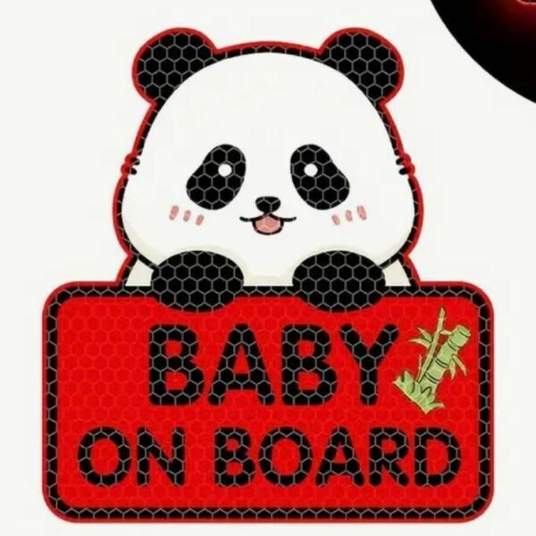 セーフティサイン/ ステッカー《BABY ON BOARD》/ パンダ/ レッド