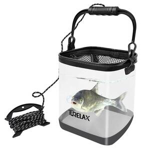 TURELAX 釣り バケツ 活かし 透明な折りたたみ バケツ 水汲みバッカンコンパクト 16L 25cm 中身が見える メッシュカバー ホルダー付き